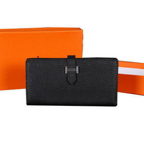 Hermes Bearn Japonaise Bi-Fold Wallet Original Leather A1018 Black Replica HMSMNKHVH24
