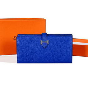 Hermes Bearn Japonaise Bi-Fold Wallet Original Leather A1018 Blue Replica HMSSI793BP3