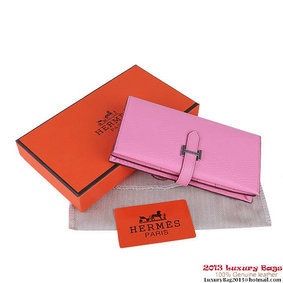 Knockoff Hermes Bearn Japonaise Clemence Leather Wallet H005 Pink HMSMOC55H3Y
