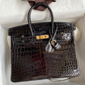 Top Replica Hermes Birkin 25 Handmade Bag In Black Crocodile Niloticus Shiny Skin HMS9PNEVYGW