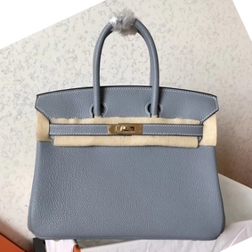 Fake Hermes Birkin 25 Handmade Bag In Blue Lin Clemence Leather HMS2KKJ8OQS