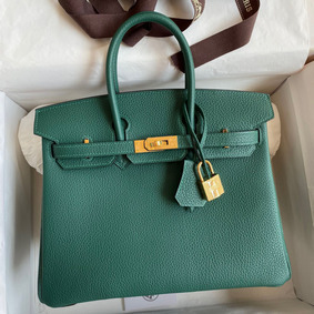 Hermes Birkin 25 Handmade Bag In Malachite Clemence Leather HMS487LYMY7
