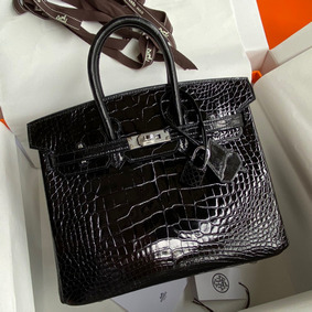 Hermes Birkin 25 Retourne Handmade Bag In Black Shiny Alligator Leather HMSOZW1029S
