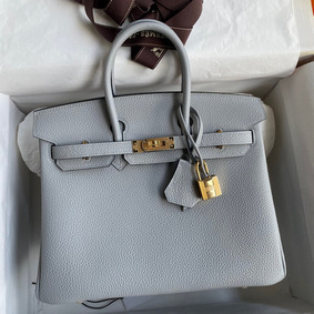 Hermes Birkin 25 Retourne Handmade Bag In Blue Glacier Clemence Leather Replica HMS1CMG9DES