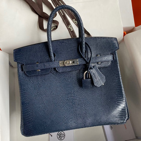 Imitation Hermes Birkin 25 Retourne Handmade Bag In Blue Saphir Lizard Leather HMS84J1W86V