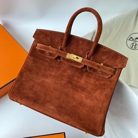 Fake Hermes Birkin 25 Retourne Handmade Bag In Brown Doblis Suede Leather HMSMBQ026OG