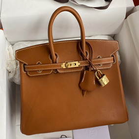 Hermes Birkin 25 Retourne Handmade Bag In Gold Barenia Calfskin Top Replica HMS7N90U99H