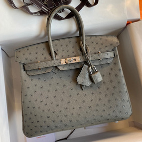 Top Replica Hermes Birkin 25 Retourne Handmade Bag In Gris Tourterelle Ostrich Leather HMSPDGO42ZI
