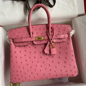 AAA Hermes Birkin 25 Retourne Handmade Bag In Pink Ostrich Leather HMS06OB6V51