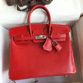 Hermes Birkin 25 Retourne Handmade Bag In Red Lizard Leather HMSJVFU1POR