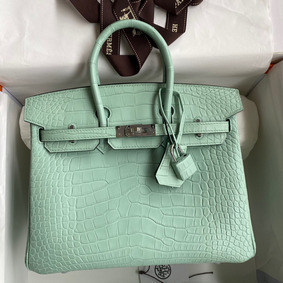 Hermes Birkin 25 Retourne Handmade Bag In Vert D'eau Matte Alligator Leather HMSKQU9UH6C