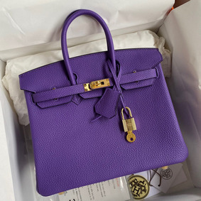 Knockoff Hermes Birkin 25 Retourne Handmade Bag In Violet Clemence Leather HMS8V66C3GU