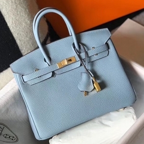 Knockoff Hermes Birkin 25cm Bag In Blue Lin Clemence Leather GHW HMS11278O0V