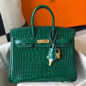 Hermes Birkin 25cm Bag In Green Embossed Crocodile Leather 1:1 Replica HMSU90CVX8R