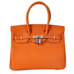 Hermes Birkin 25CM Tote Bags Togo Leather Orange Silver Top Replica HMS64C4CLP1