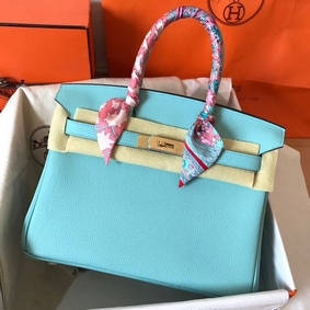 Hermes Birkin 30 Handmade Bag In Blue Atoll Clemence Leather Replica HMSSUAC8YOK