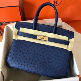 Hermes Birkin 30 Handmade Bag In Blue Ostrich Skin Replica HMSY5942T93