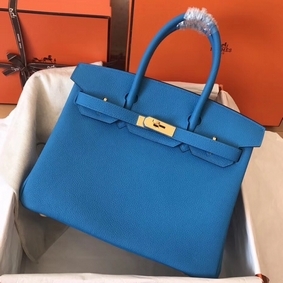 Hermes Birkin 30 Handmade Bag In Blue Zanzibar Clemence Leather HMS4EC4976S