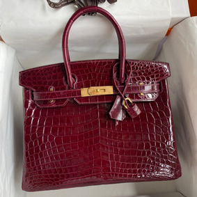Hermes Birkin 30 Handmade Bag In Bordeaux Crocodile Niloticus Shiny Skin HMSFI5MI0BM