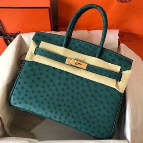 Hermes Birkin 30 Handmade Bag In Green Ostrich Skin HMSVZ1BTDKY