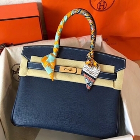 1:1 Replica Hermes Birkin 30 Handmade Bag In Navy Blue Clemence Leather HMS9MXIA63C