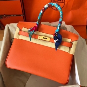 Imitation Hermes Birkin 30 Handmade Bag In Orange Epsom Leather HMSB105I63X
