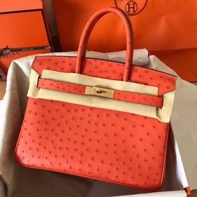 Hermes Birkin 30 Handmade Bag In Orange Ostrich Skin Replica HMSXN928A8C