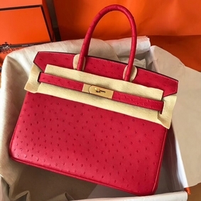 Copy Hermes Birkin 30 Handmade Bag In Red Ostrich Skin HMSU980PDON