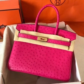 Hermes Birkin 30 Handmade Bag In Rose Red Ostrich Skin Replica HMSKA7NDVHJ