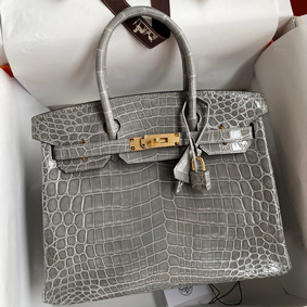 Hermes Birkin 30 Handmade Bag In Tourterelle Crocodile Niloticus Shiny Skin Top Replica HMSO1KK7K99