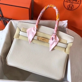 Hermes Birkin 30 Handmade Bag In White Clemence Leather 1:1 Replica HMSI0U9RTJ3