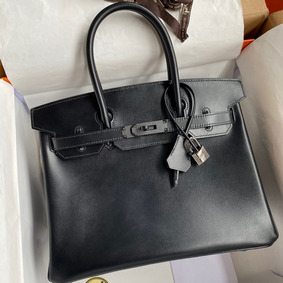 AAA Hermes Birkin 30 Retourne Handmade Bag In Black Box Calfskin HMSN7TOZ496