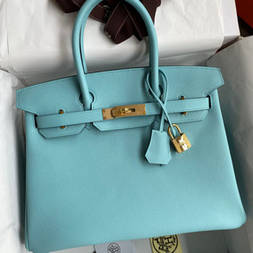 Hermes Birkin 30 Retourne Handmade Bag In Blue Atoll Epsom Calfskin Replica HMSBJC6Y2IV