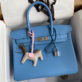 Hermes Birkin 30 Retourne Handmade Bag In Blue Paradise Clemence Leather Replica HMS7LUM67L1