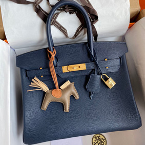 Replica Hermes Birkin 30 Retourne Handmade Bag In Blue Saphir Clemence Leather HMS65SSB96L