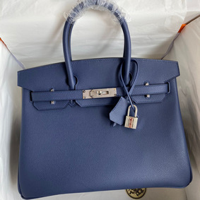 Knockoff Hermes Birkin 30 Retourne Handmade Bag In Blue Saphir Epsom Calfskin HMS8C9GR7O6