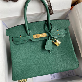 Fake Hermes Birkin 30 Retourne Handmade Bag In Malachite Clemence Leather HMSJUKJ6TF2