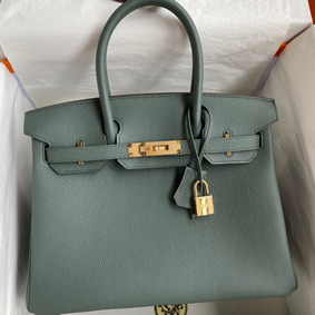 Hermes Birkin 30 Retourne Handmade Bag In Vert Amande Clemence Leather HMS11BB4TN3