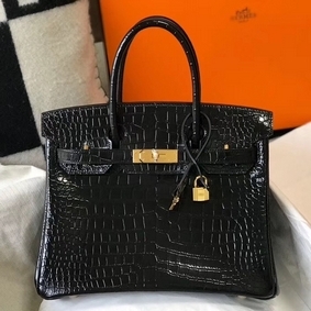 Hermes Birkin 30cm Bag In Black Embossed Crocodile Leather Top Replica HMS8I95J0VL