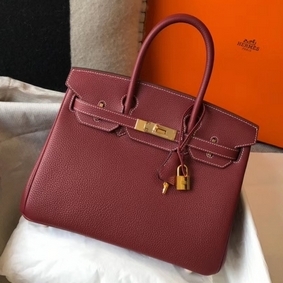 Hermes Birkin 30cm Bag In Bordeaux Clemence Leather GHW 1:1 Replica HMS7YP3N3J6