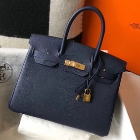 Cheap Hermes Birkin 30cm Bag In Dark Blue Clemence Leather GHW HMSR76R04H5