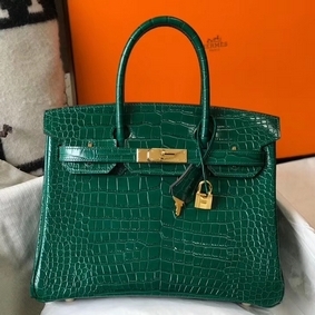 Hermes Birkin 30cm Bag In Green Embossed Crocodile Leather Replica HMS7ZNEV16O