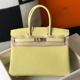 Hermes Birkin 30cm Bag In Jaune Poussin Clemence Leather GHW HMS1CNC17IK
