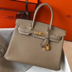Hermes Birkin 30cm Bag In Tourterelle Clemence Leather GHW HMSLGGN860C