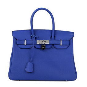 1:1 Replica Hermes Birkin 30CM Tote Bag Blue Original Leather H30 Silver HMSY5930CN2