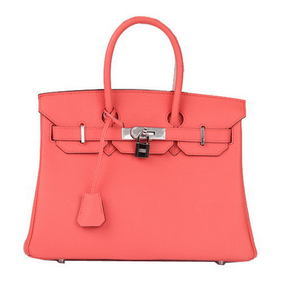 Imitation Hermes Birkin 30CM Tote Bag Light Red Original Leather H30 Silver HMSV275SKNU