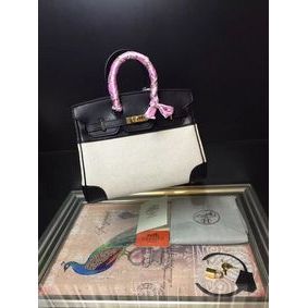 Hermes Birkin 30CM Tote Bags Black&Offwhite H30 Gold HMSY70DACOV