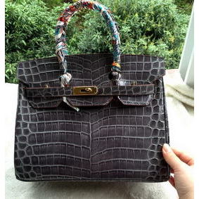 Hermes Birkin 30CM Tote Bags Croco Leather H30CO Grey Top Replica HMSZ25UAHJG
