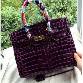 Hermes Birkin 30CM Tote Bags Croco Leather H30CO Purple HMSN37ON30I