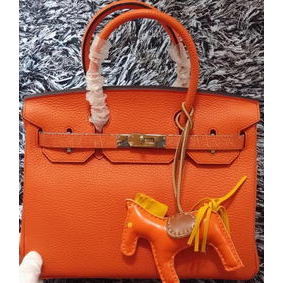 1:1 Replica Hermes Birkin 30CM Tote Bags Litchi Leather H30LI Orange HMS32H8SDYF